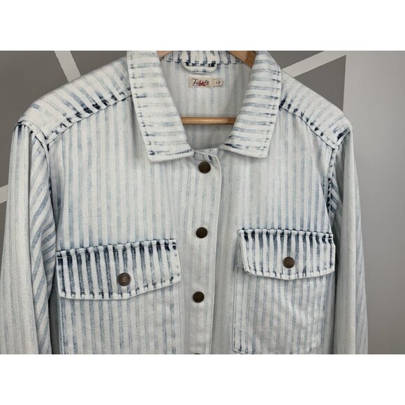 Faherty Topsail Savannah Jacket Women’s Large Indigo Dyed Blue White Full Snap - Picture 4 of 16